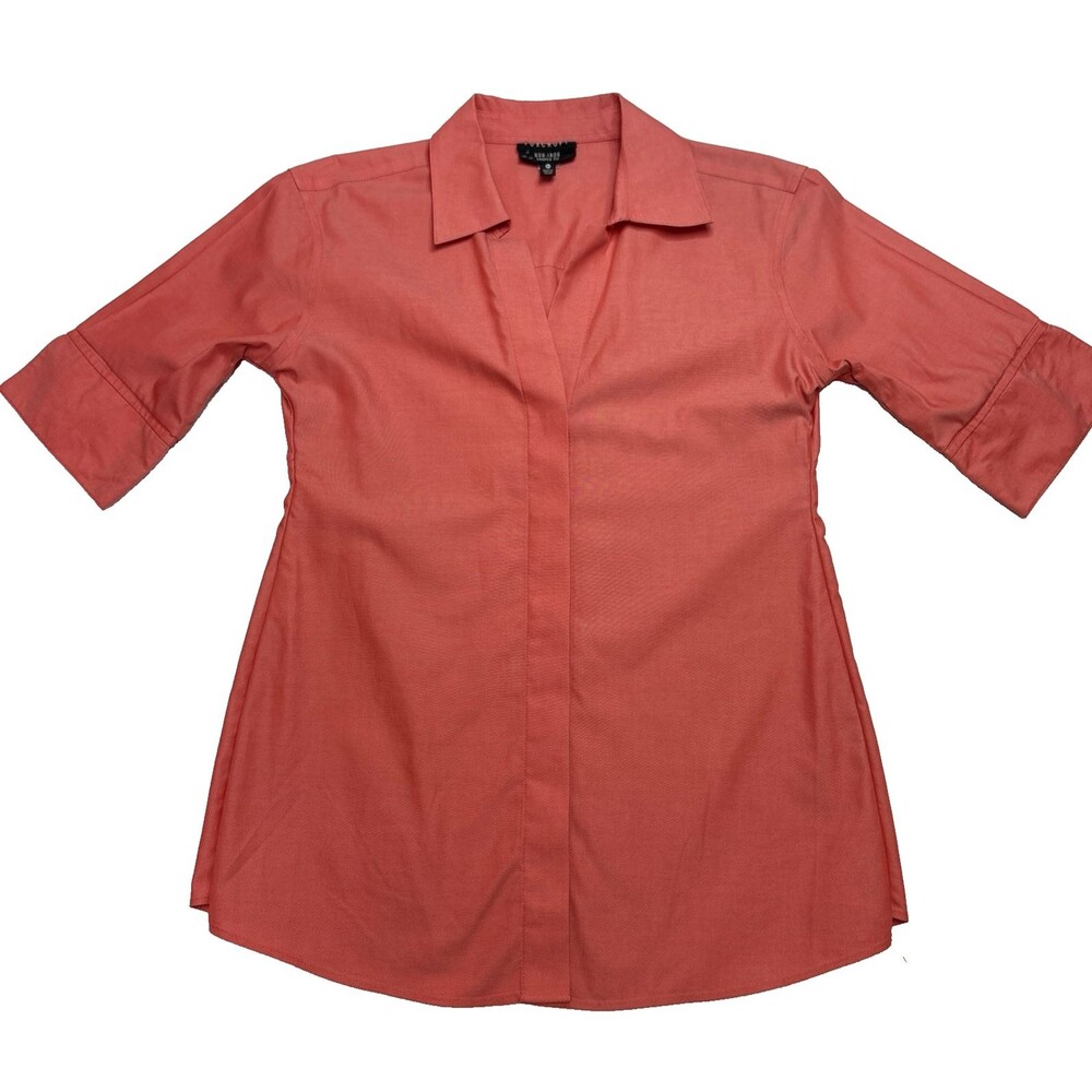 Foxcroft Shirt Red Button Up 3/4 Sleeve Shaped Wrinkle Free Top Womens 16W